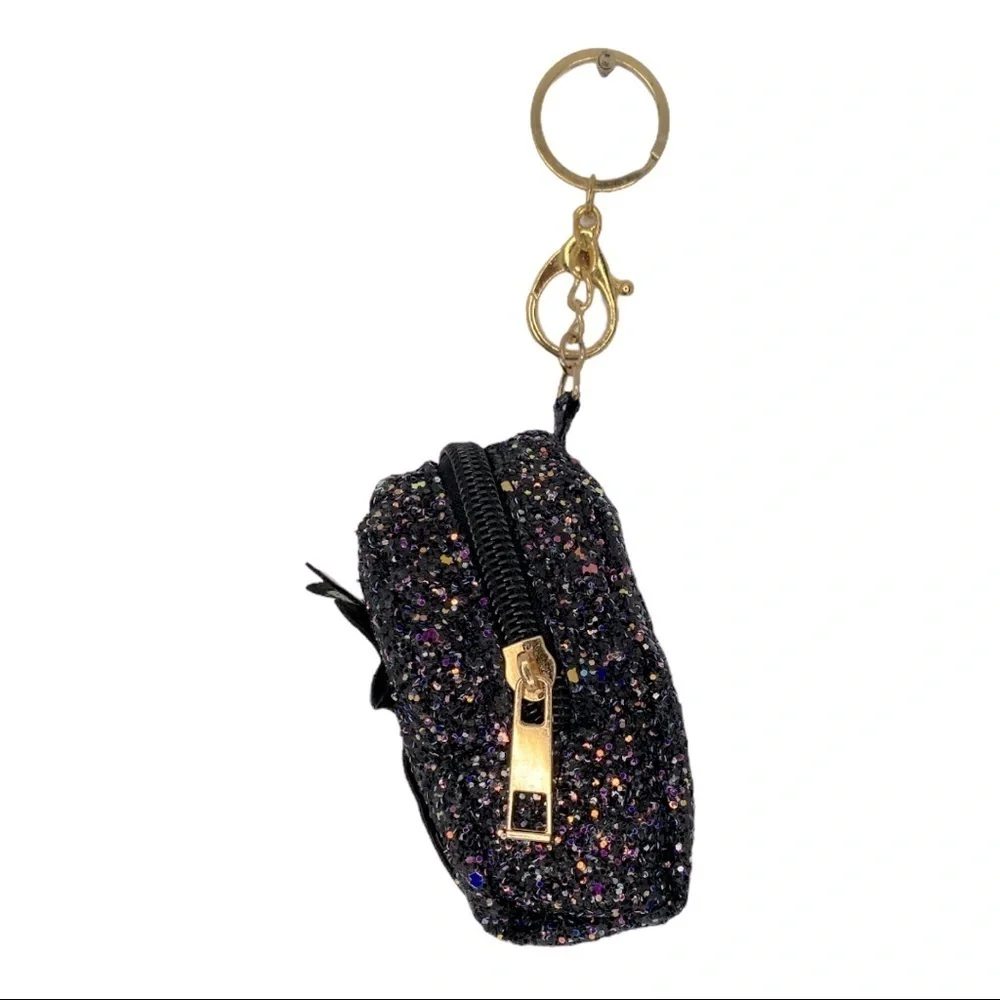 GLITTER PINEAPPLE MINI BACKPACK COIN PURSE KEYCHAIN IN BLACK‎